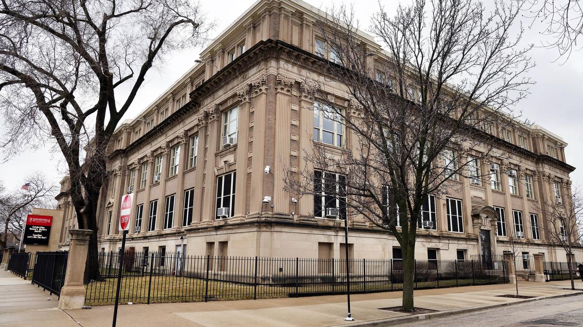 Chicago Bulls College Prep on West Adams Street in Chicago, March 10, 2023. It's part of Noble Network of Charter Schools, which is among the 36 districts under investigation by the Justice Department. (Terrence Antonio James/Chicago Tribune/TNS)