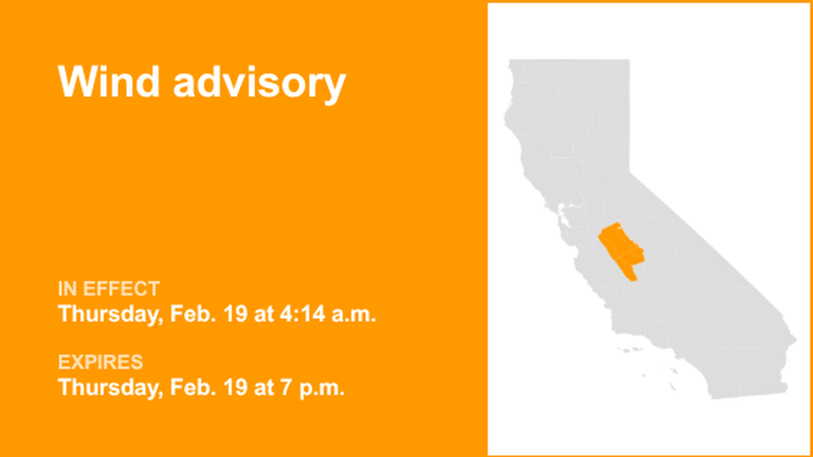 Central Valley placed under a wind advisory until Thursday evening, says the NWS 