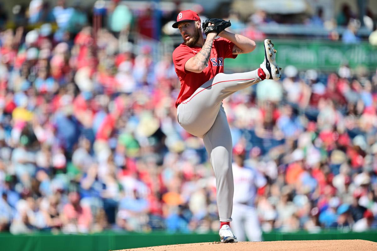 Garrett Crochet of the Boston Red Sox delivers a pitch in the first inning against the Philadelphia Phillies during a Grapefruit League spring training game at BayCare Ballpark on February 28, 2025 in Clearwater, Florida.