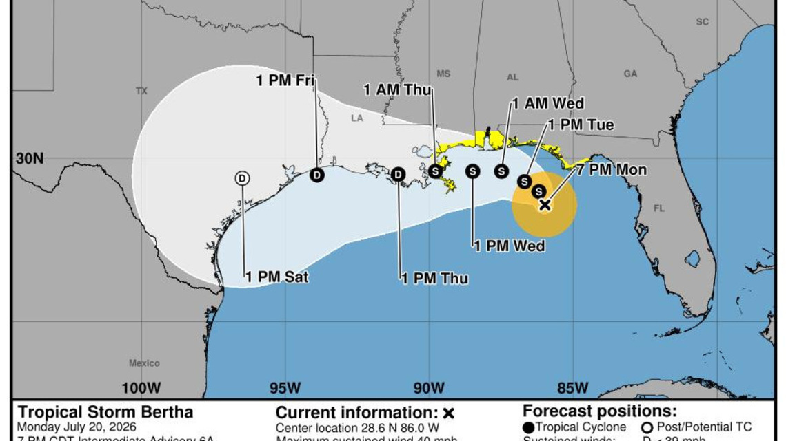 TS Bertha forms in Gulf; post-tropical cyclone prompts warnings in N. California