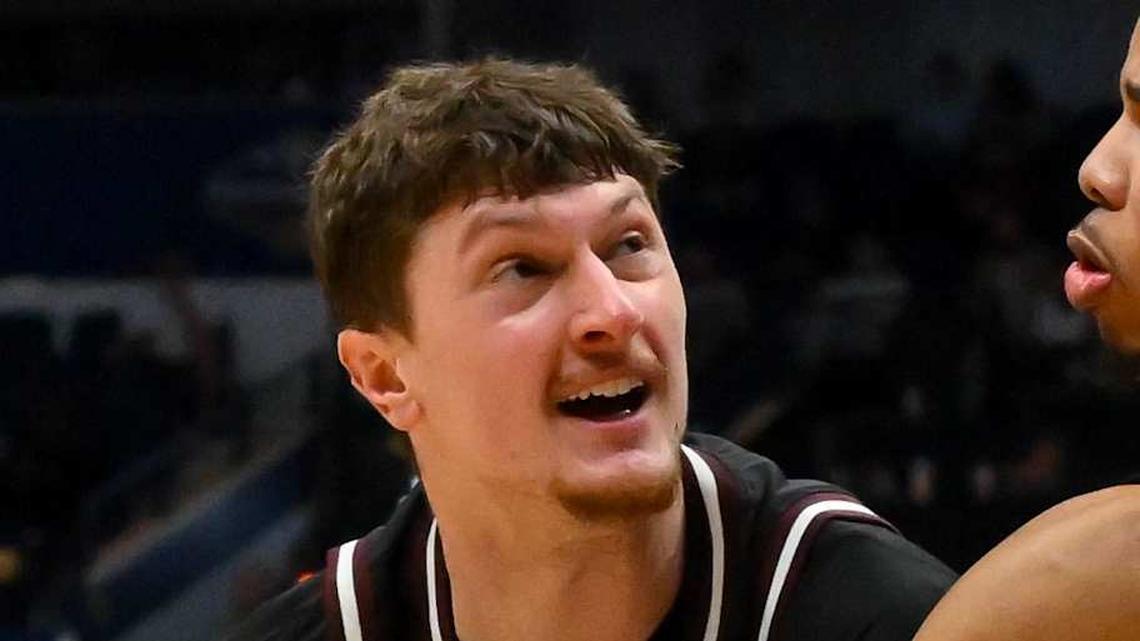  Mar 11, 2026; Nashville, TN, USA; Auburn Tigers guard Keyshawn Hall (7) strips the ball from Mississippi State Bulldogs forward Sergej Macura (11) during the second half at Bridgestone Arena. Mandatory Credit: Steve Roberts-Imagn Images | Steve Roberts-Imagn Images 