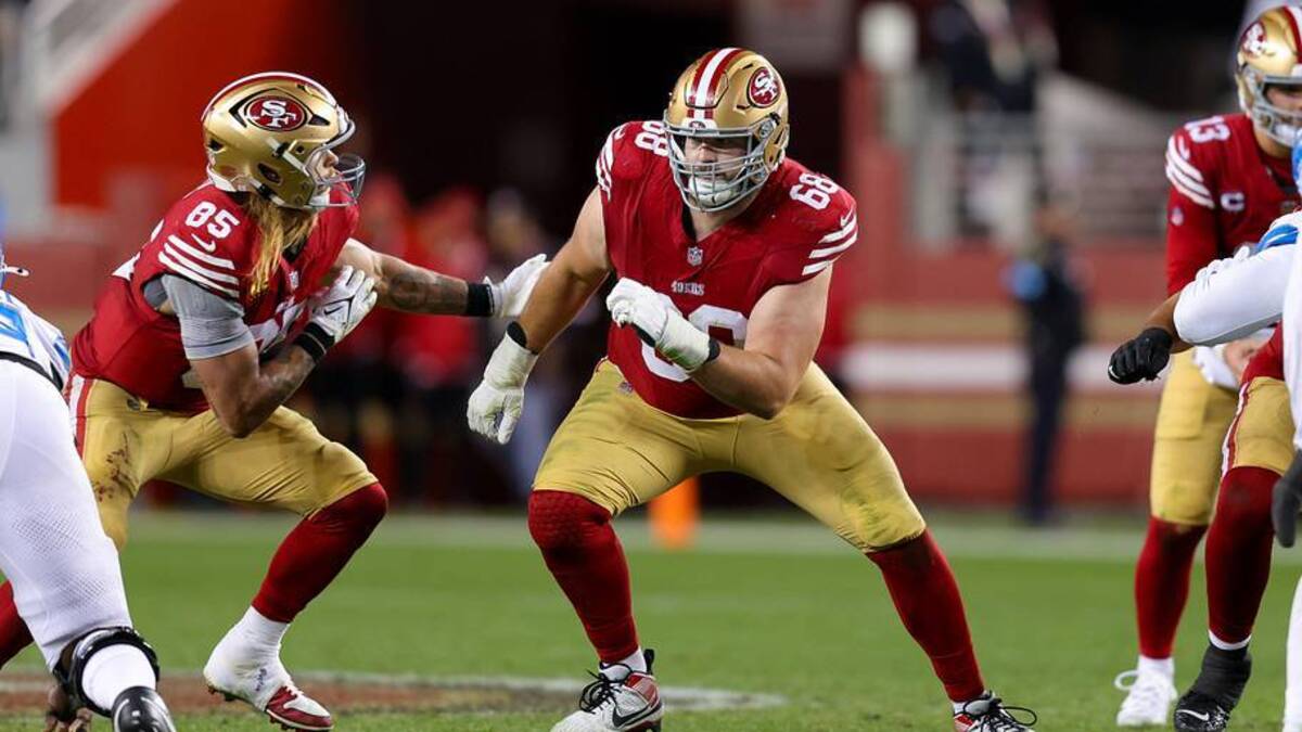  Dec 30, 2024; Santa Clara, California, USA; San Francisco 49ers offensive tackle Colton McKivitz (68) during the game against the Detroit Lions at Levi's Stadium. Mandatory Credit: Sergio Estrada-Imagn Images | Sergio Estrada-Imagn Images 
