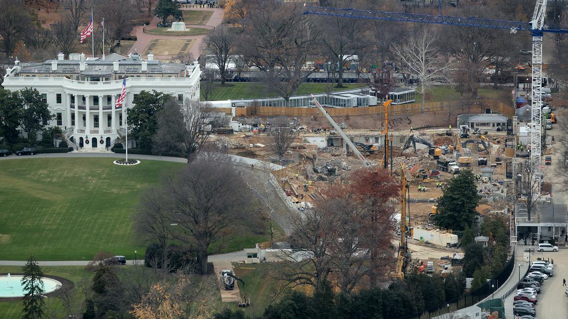 Demolition work continues where the East Wing once stood at the White House on Dec. 8, 2025, in Washington, D.C. President Donald Trump ordered the 123-year-old East Wing and Jacqueline Kennedy Garden leveled to make way for a new 90,000-square-foot ballroom that he says will cost around $300 million and will be paid for with private donations.