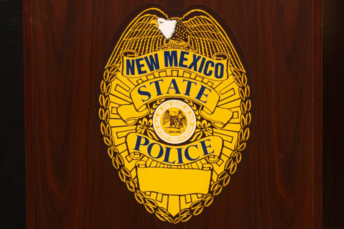  A New Mexico State Police emblem is displayed on podium during a news conference, March 16, 2024, in Albuquerque, N.M. (AP, File) 