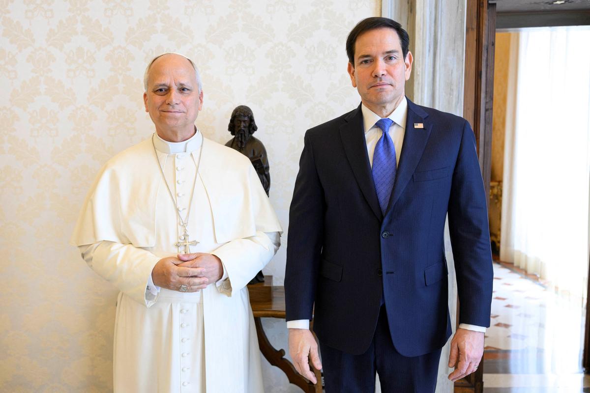 Pope Leo XIV meets U.S. Secretary of State Marco Rubio at the Vatican, May 7, 2026. Vatican Media/Simone Risoluti/Handout via REUTERS ATTENTION EDITORS - THIS IMAGE WAS PROVIDED BY A THIRD PARTY