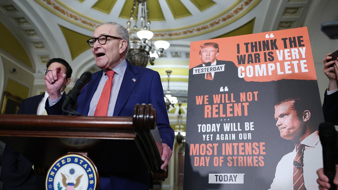 U.S. Senate Minority Leader Chuck Schumer, D-N.Y., speaks during a news conference following a weekly Democratic policy luncheon at the U.S. Capitol on March 10, in Washington, D.C.