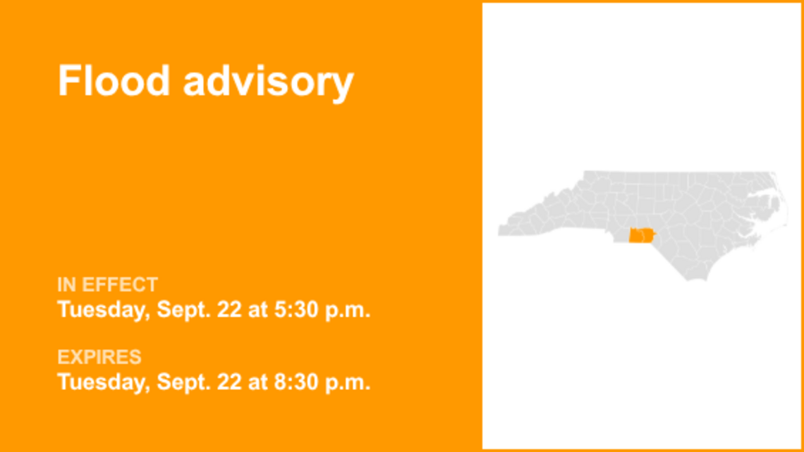 Flood advisory in place for Anson and Richmond counties Tuesday evening 
