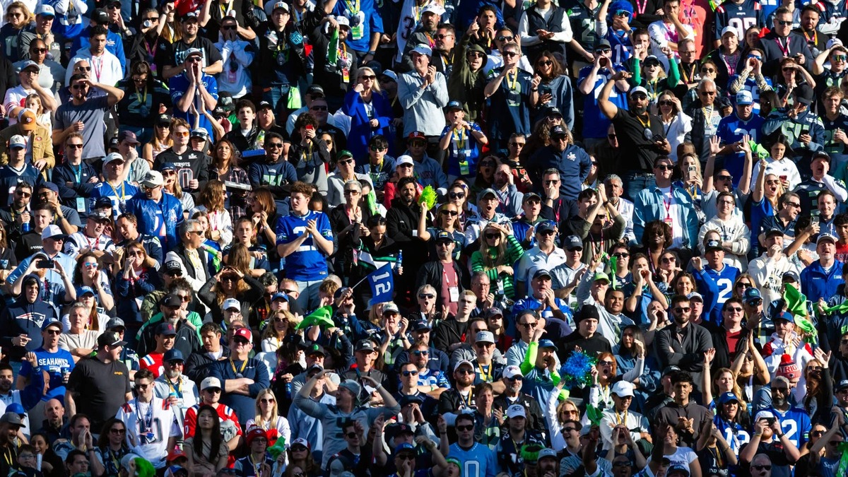 Fans in the crowd during Super Bowl LX between the Seattle Seahawks and the New England Patriots