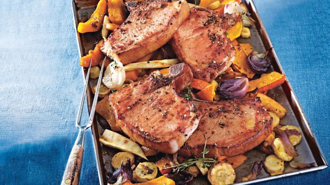 Herbed Pork Chops with Parsnips and Squash Recipe is a Sheet Pan Sensation