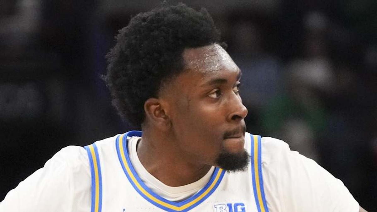  Mar 14, 2026; Chicago, IL, USA; UCLA Bruins center Xavier Booker (1) reacts after making a three point basket against the Purdue Boilermakers during the first half at United Center. Mandatory Credit: David Banks-Imagn Images | David Banks-Imagn Images 