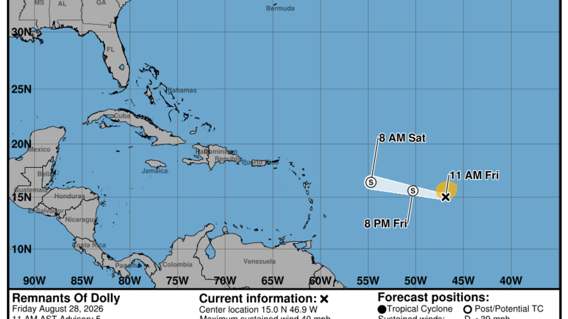 Latest on Remnants of Dolly: Friday, Aug. 28 update from the National Hurricane Center 