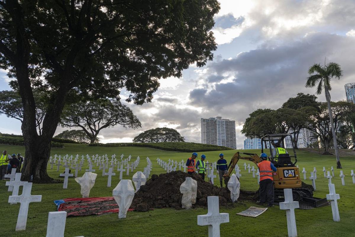  Cemetery crews in 2018 exhume the remains of U.S. service members at the Manila American Cemetery as part of the DPAA's efforts to identify soldiers who died at the Cabanatuan POW camp in the Philippines during World War II. (Photo courtesy of American Battle Monuments Commission) 