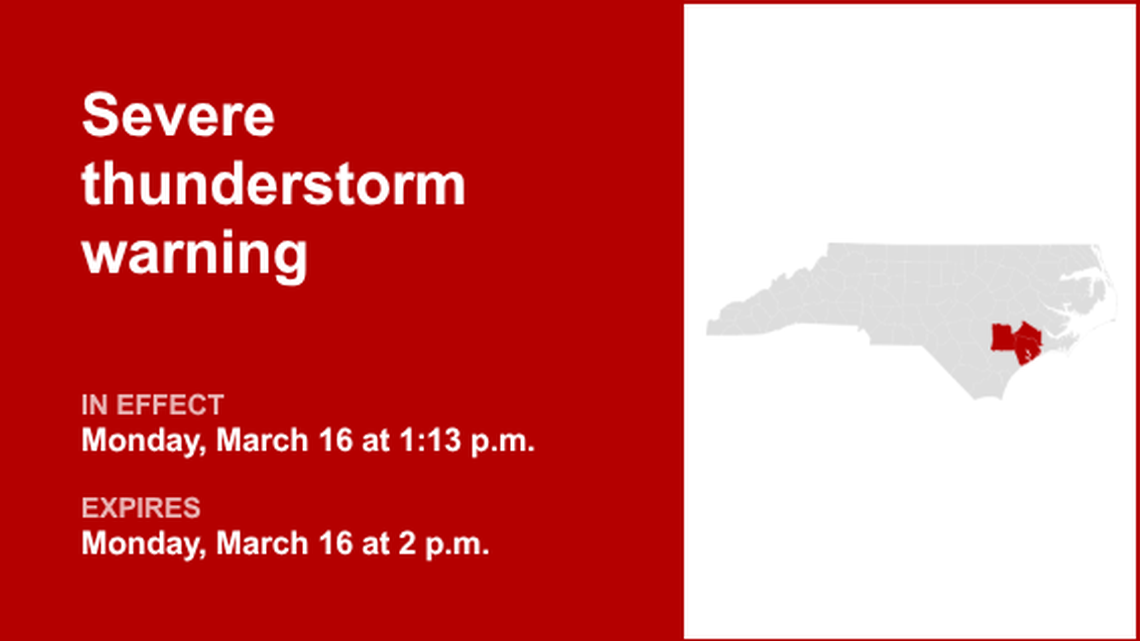 UPDATE: Severe thunderstorm warning issued for Eastern North Carolina Monday night 