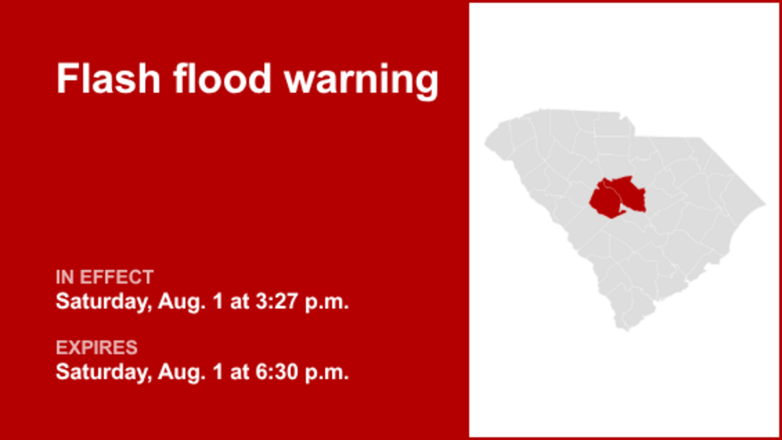 UPDATE: Flash flood warning issued for Lexington and Richland counties Saturday evening 