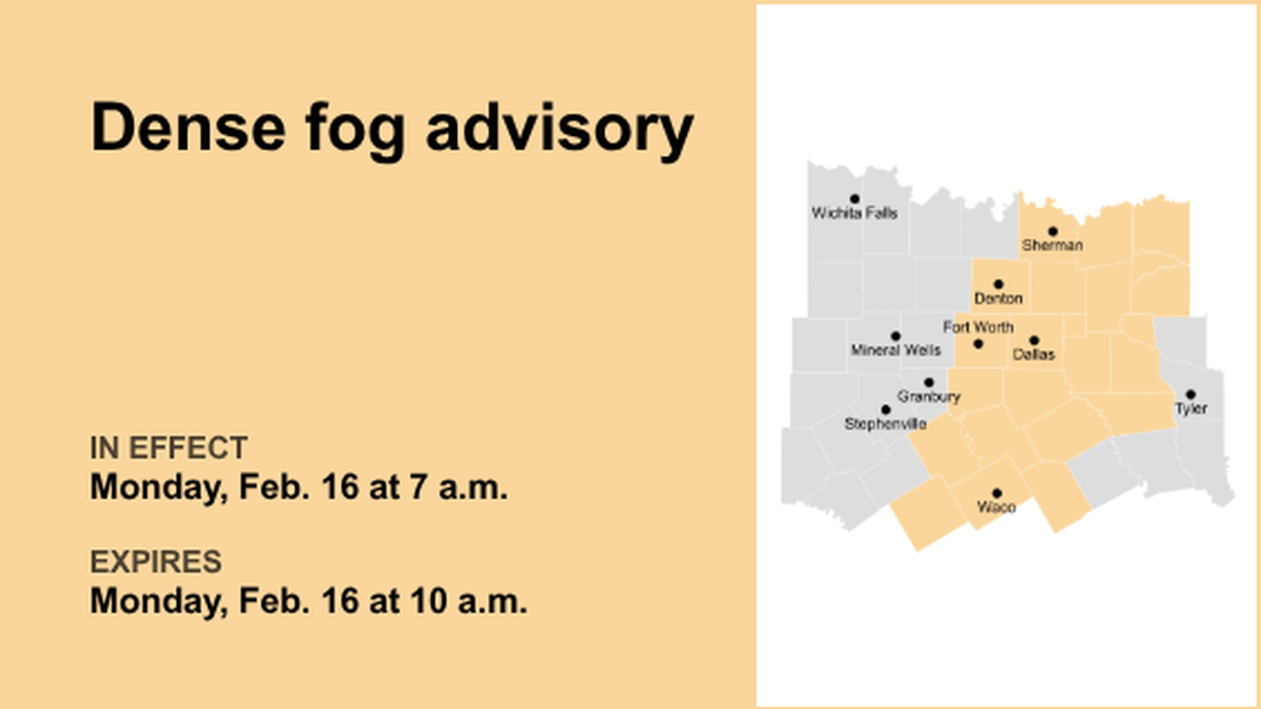UPDATE: The current dense fog advisory for North Texas will expire at 10 a.m. 
