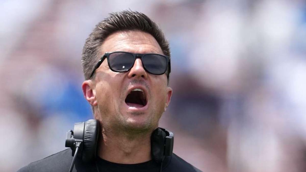 May 2, 2026; Pasadena, CA, USA; UCLA Bruins coach Bob Chesney reacts during the spring game at Rose Bowl. Mandatory Credit: Kirby Lee-Imagn Images | Kirby Lee-Imagn Images 
