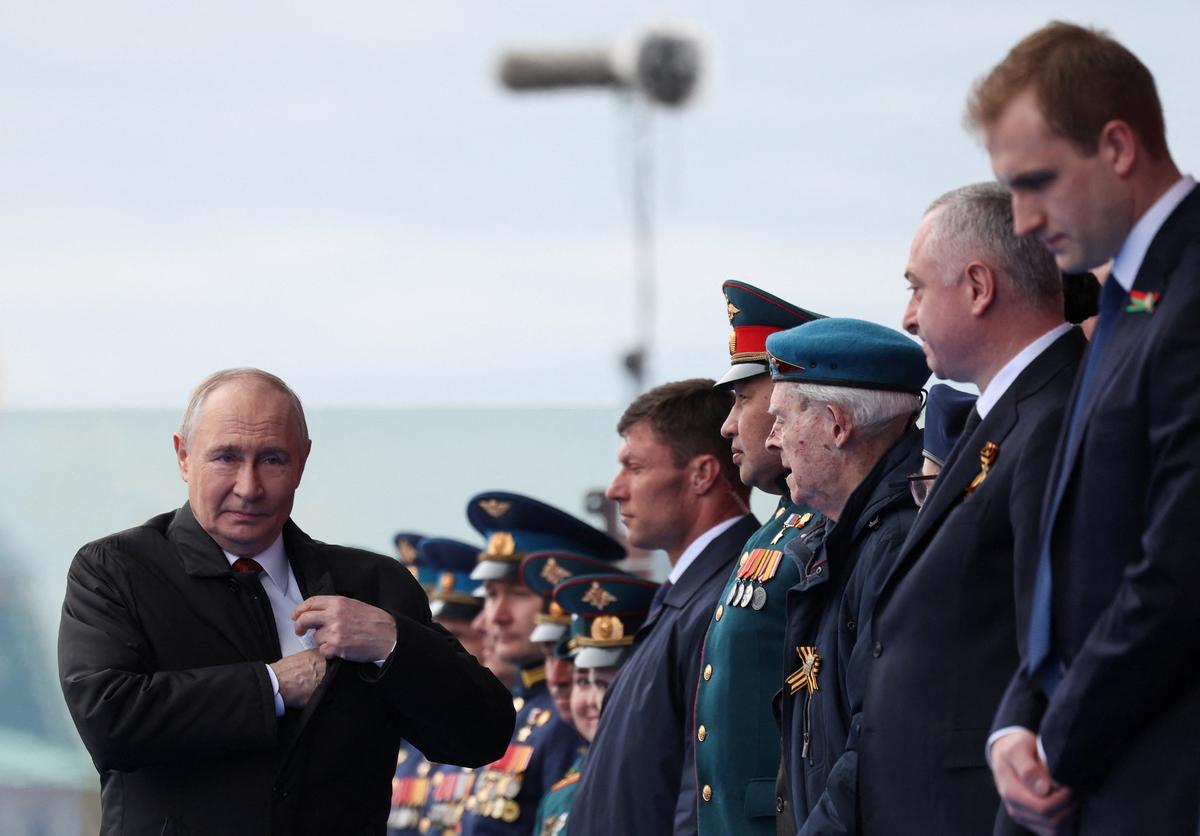 Russian President Vladimir Putin attends a military parade on Victory Day, marking the 81st anniversary of the victory over Nazi Germany in World War Two, in Red Square in central Moscow, Russia, May 9, 2026. Sputnik/Vyacheslav Prokofyev/Pool via REUTERS