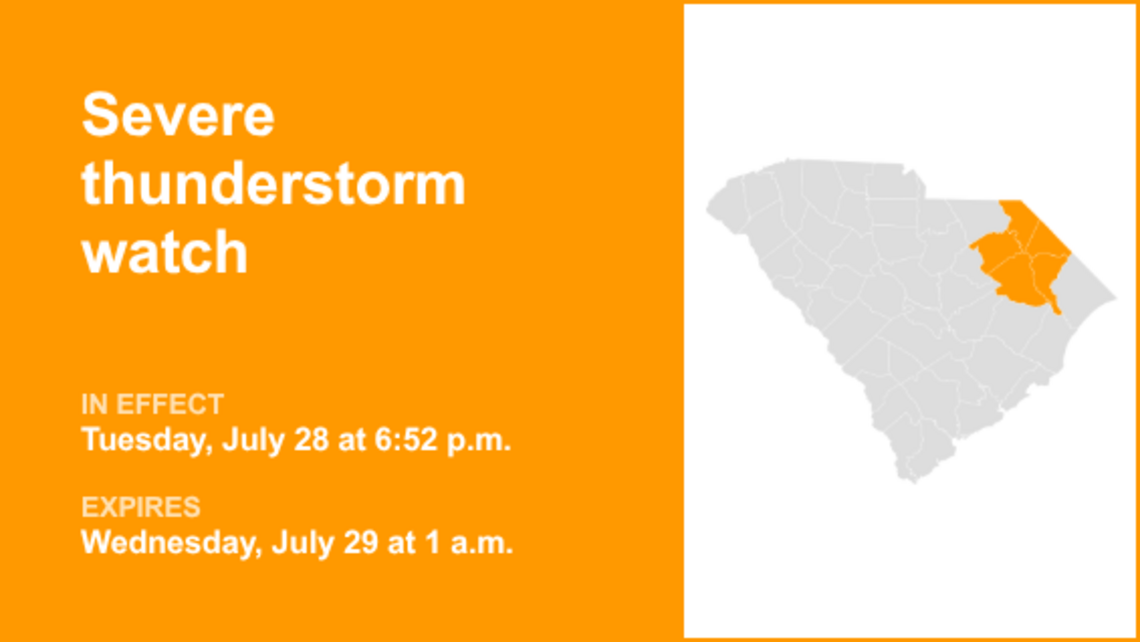 Severe thunderstorm watch affecting Pee Dee until 1 a.m. Wednesday 