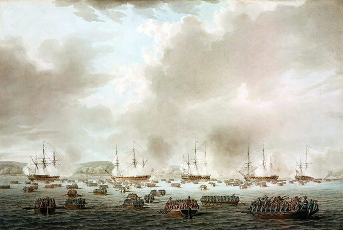  British warships bombard the shore of Kip's Bay, New York, on Sept. 15, 1776. Royal Museums Greenwich 