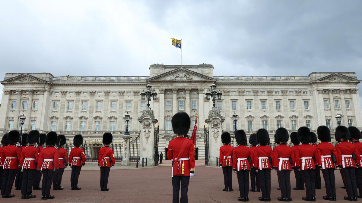 Members of the King's Guard stand guard during preparations ahead of the State Opening of Parliament attended by Britain's King Charles, in London, Britain, May 13, 2026.