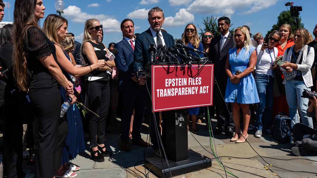 Representative Thomas Massie, R-Ky., speaks during a news conference on the Epstein Files Transparency Act near the U.S. Capitol in Washington, D.C. on Wednesday, Sept. 3, 2025.
