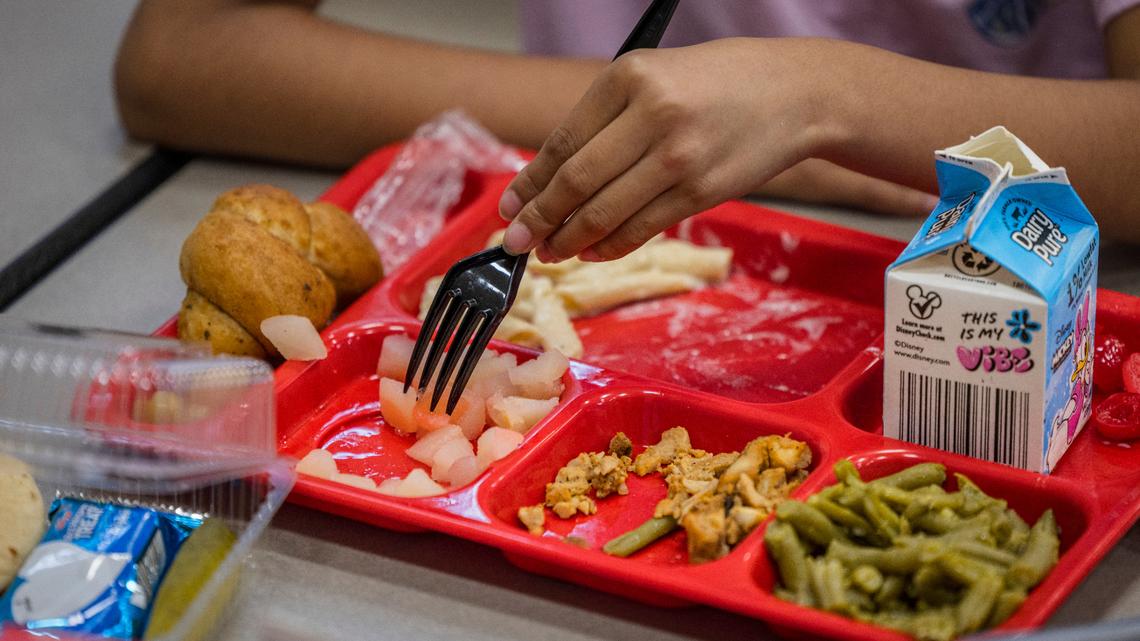 A student eats lunch at an elementary school in Haleyville, Ala., April 1, 2024. The Agriculture Department finalized a new rule to bring school meals more in line with federal dietary standards. (Audra Melton/The New York Times)