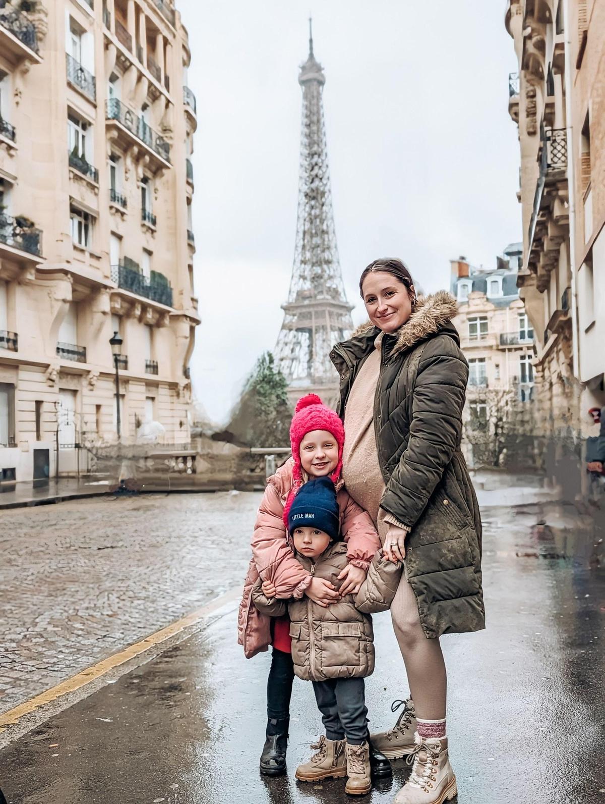  Alexa LeCureux traveled to Paris in 2023 with her daughter, Emersyn, and son, Owen, while the family was stationed in the United Kingdom. (Photo courtesy of the author) 