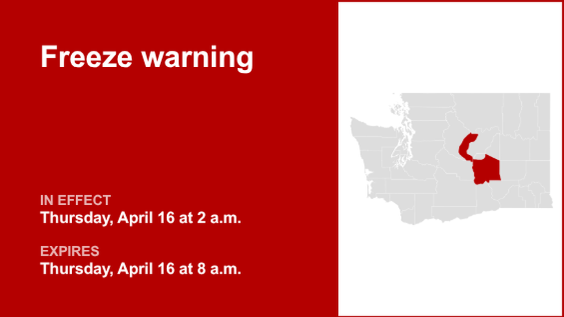 Freeze warning issued for Moses Lake area and Wenatchee area for Thursday 