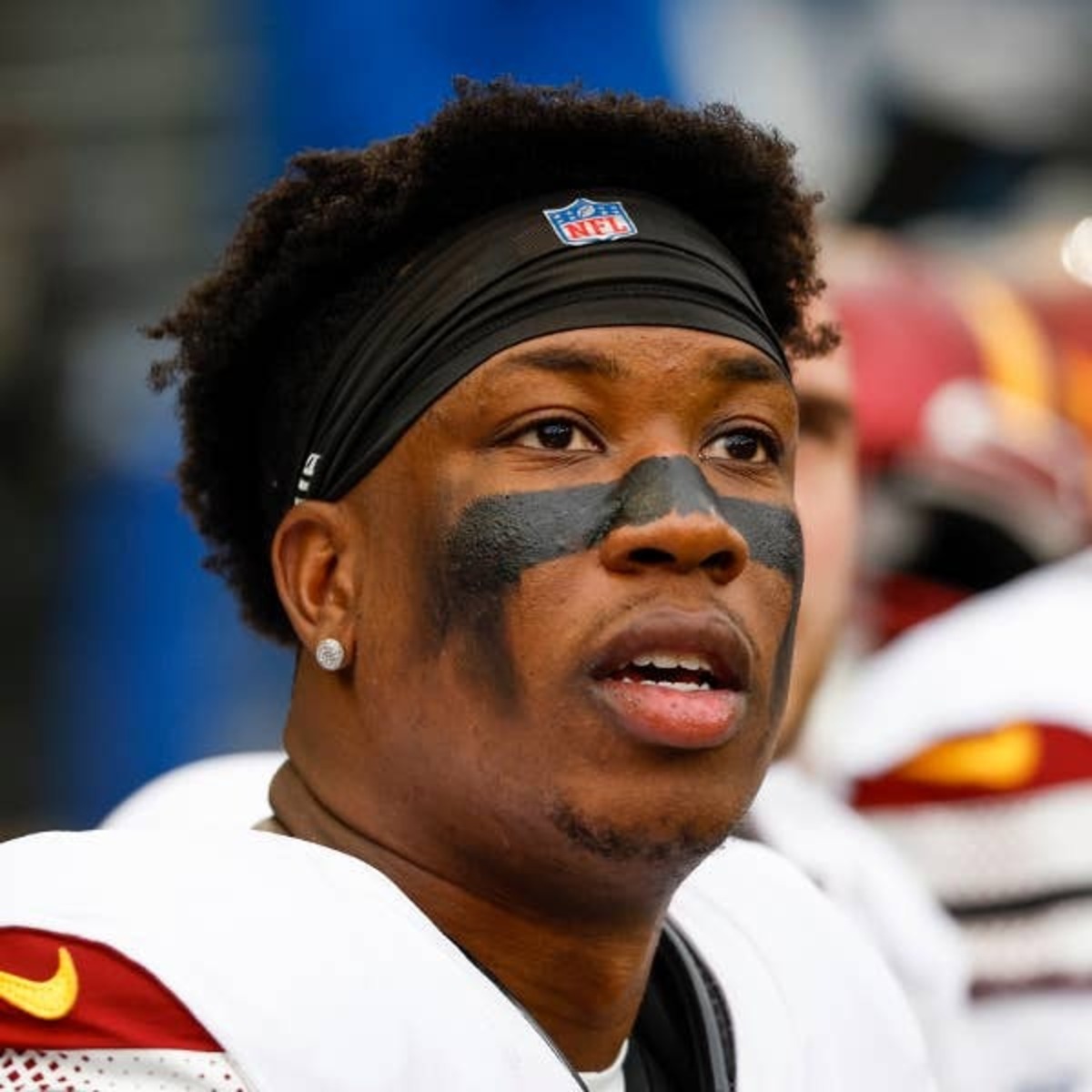  Nov 12, 2023; Seattle, Washington, USA; Washington Commanders defensive end KJ Henry (55) watches a kickoff against the Seattle Seahawks during the first quarter at Lumen Field. Mandatory Credit: Joe Nicholson-USA TODAY Sports
