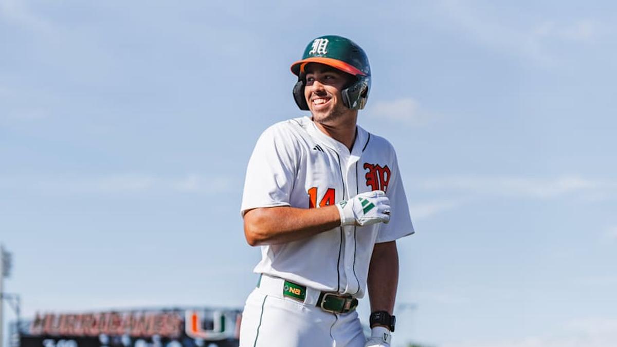 Miami Hurricanes third baseman Daniel Cuvet After smashing a grand slam against Lafayette. | Miami Hurricanes Athletics 