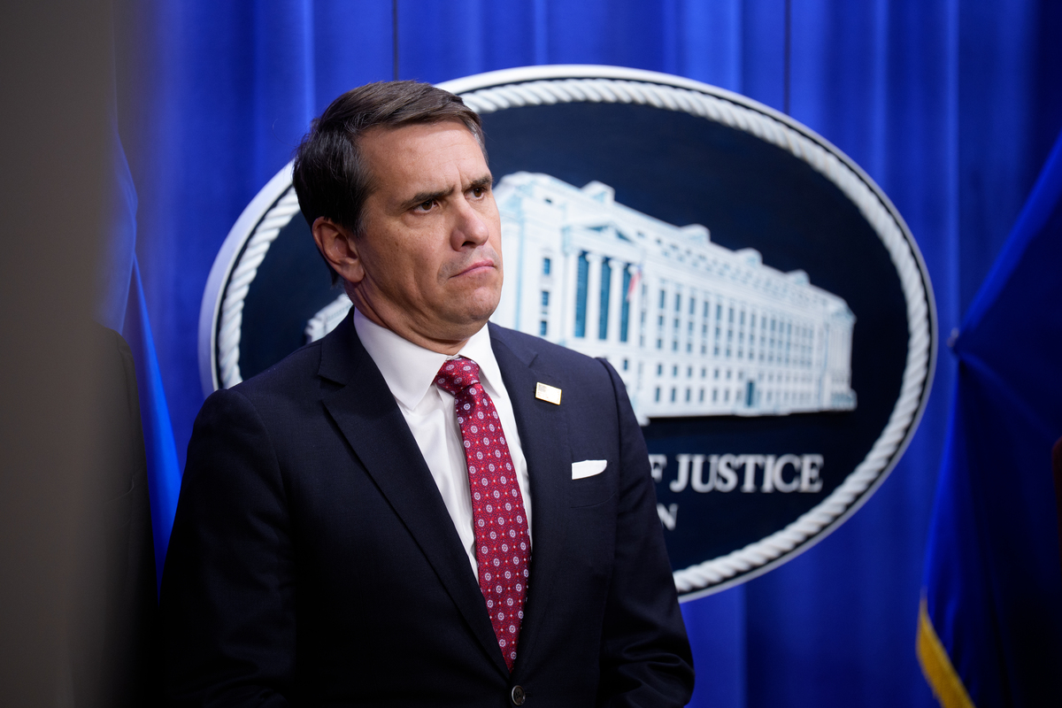  Deputy Attorney General Todd Blanche attends a news conference to announce the indictment of a former Olympic snowboarder, Ryan Wedding, charging him with murder and money laundering in connection with a drug trafficking organization at the Justice Department on November 19, 2025, in Washington, D.C. (Photo by Andrew Harnik/Getty Images) 