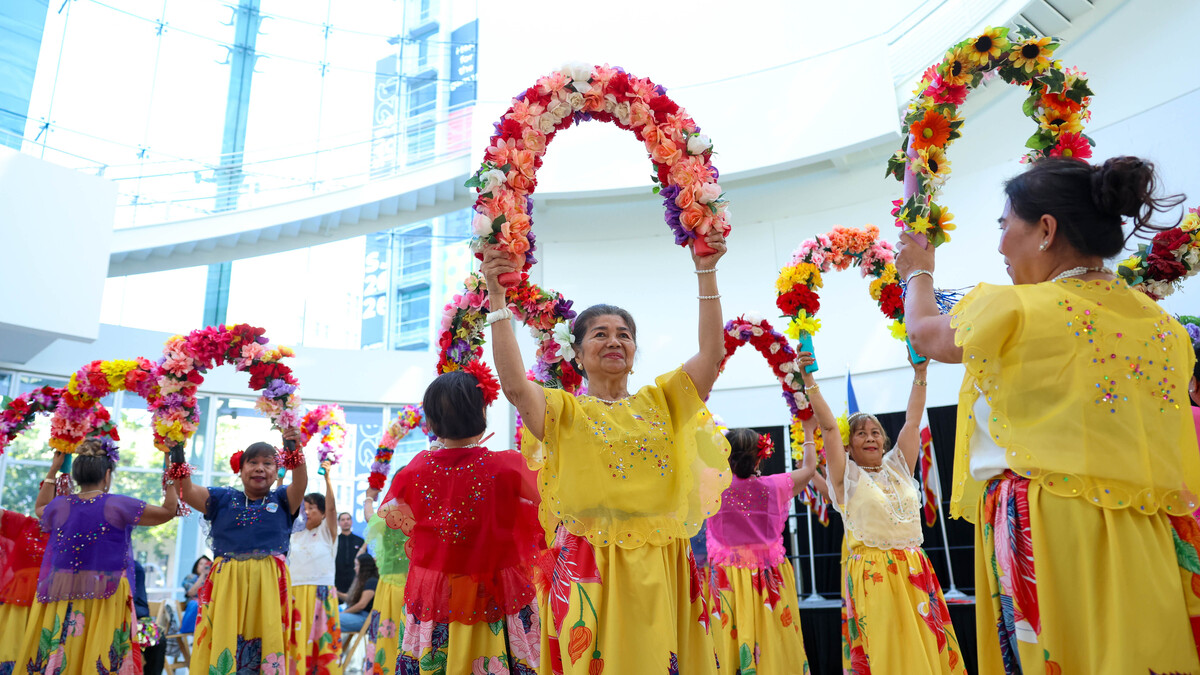 FilCal Heritage Dancers perform during a celebration of  Philippine Independence Day at City Hall in downtown San Jose, Calif., on Friday, June 12, 2026.  (Shae Hammond/Bay Area News Group)