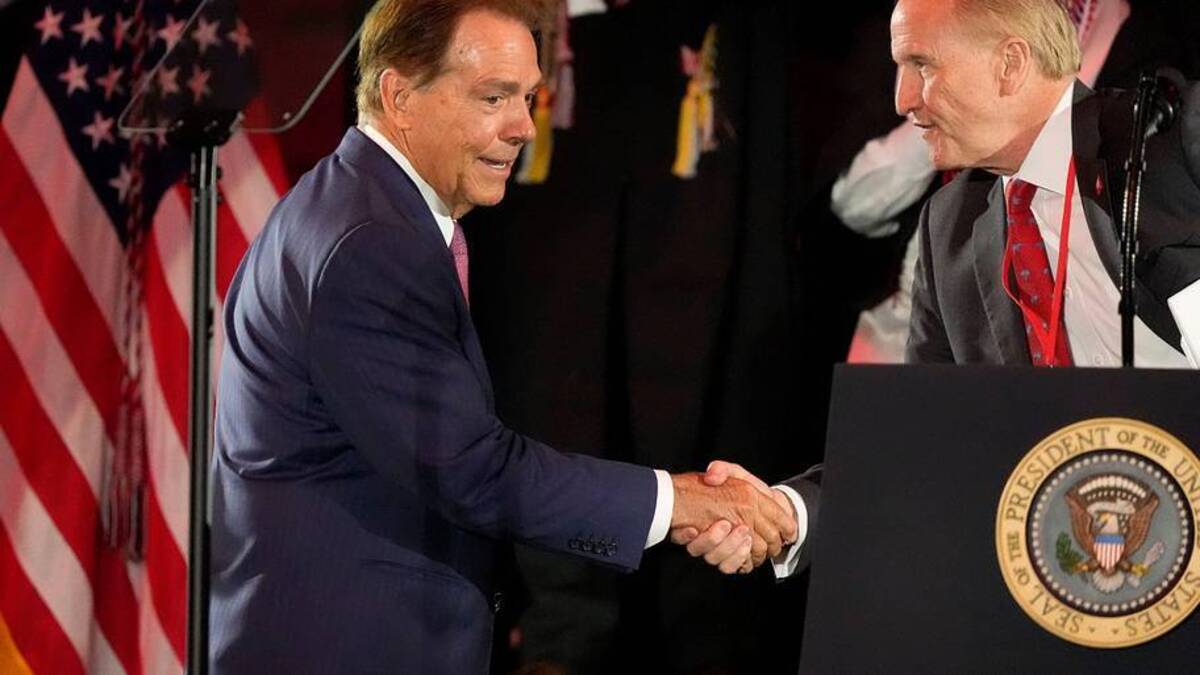  Former Alabama football coach Nick Saban endorsed Stuart Bell to be Florida's next president. | Gary Cosby Jr. / USA TODAY NETWORK via Imagn Images 