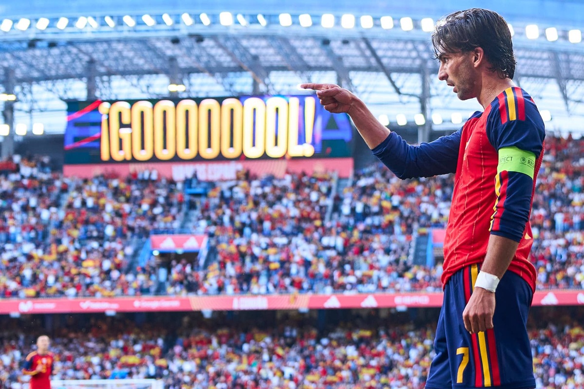  Ferran Torres of Spain celebrates after scoring his team first goal during the international friendly match between Spain and Iraq at Riazor Stadium on June 04, 2026 in La Coruna, Spain. (Photo by Diego Souto/Getty Images) Photo by Diego Souto/Getty Images