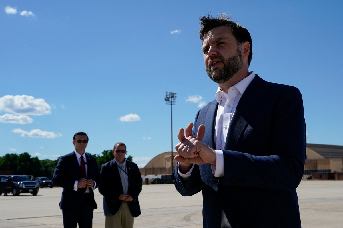 U.S. Vice President J.D. Vance speaks to reporters at Joint Base Andrews, Maryland, U.S., June 20, 2026. REUTERS/Elizabeth Frantz/Pool