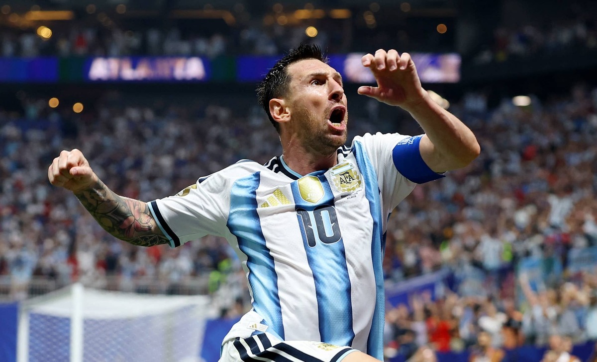  Soccer Football - FIFA World Cup 2026 - Round of 16 - Argentina v Egypt - Atlanta Stadium, Atlanta, Georgia, U.S. - July 7, 2026. Argentina's Lionel Messi celebrates scoring their second goal. REUTERS/Carlos Barria