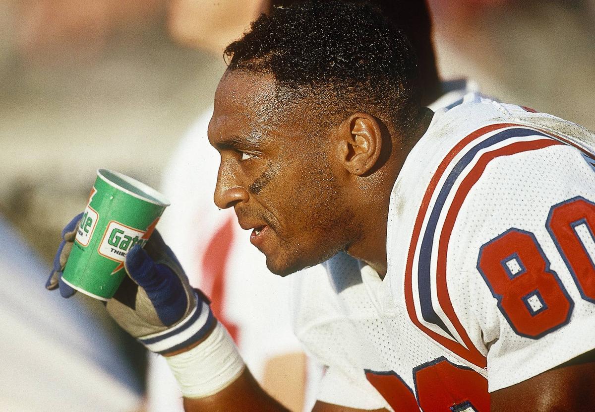  New England Patriots receiver Irving Fryar on the bench against the Phoenix Cardinals at Sun Devil Stadium. Peter Brouillet-USA TODAY NETWORK