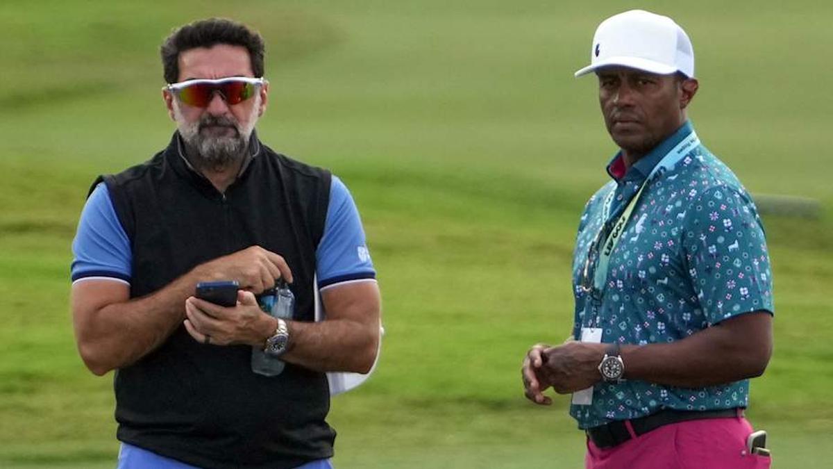  Yasir Al-Rumayyan (left) with Saudi golf CEO Majed Al Surour has stepped down at chairman of LIV Golf's board of directors. | Jasen Vinlove-Imagn Images 
