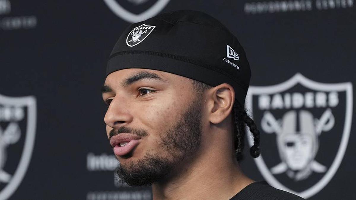  May 2, 2026; Henderson, NV, USA; Las Vegas Raiders safety Treydan Stukes (31) speaks during a news conference at the team's Rookie Minicamp at Intermountain Health Performance Center. Mandatory Credit: Candice Ward-Imagn Images | Candice Ward-Imagn Images 