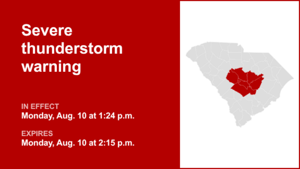 UPDATE: The severe thunderstorm warning is expected to expire at 3:30 p.m. 
