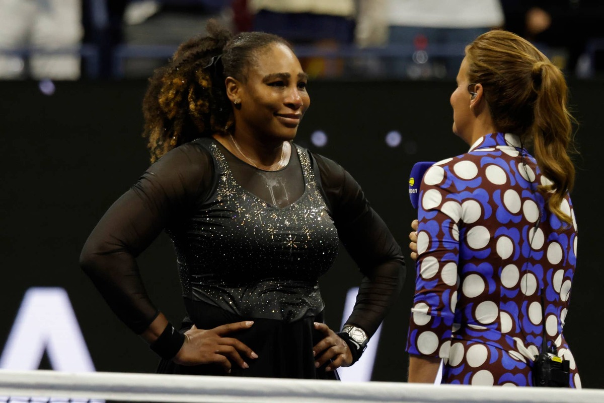  Sep 2, 2022; Flushing, NY, USA; Serena Williams (USA) gives an interview to Mary Jo Fernandez after her match against Ajla Tomljanovic (AUS) (not pictured) on day five of the 2022 U.S. Open tennis tournament at USTA Billie Jean King Tennis Center. Mandatory Credit: Geoff Burke-USA TODAY Sports 