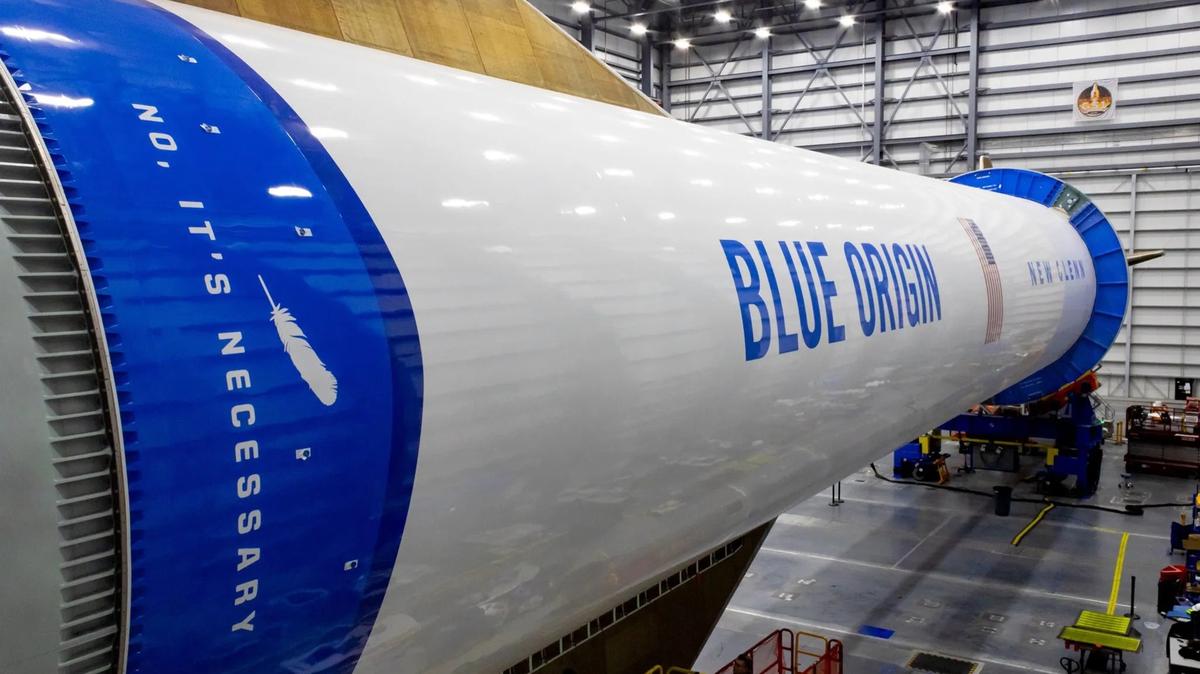Blue Origin’s third New Glenn first-stage booster. (Blue Origin/TNS)