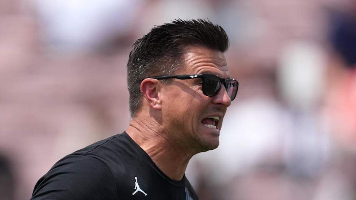  May 2, 2026; Pasadena, CA, USA; UCLA Bruins coach Bob Chesney reacts during the spring game at Rose Bowl. Mandatory Credit: Kirby Lee-Imagn Images | Kirby Lee-Imagn Images 
