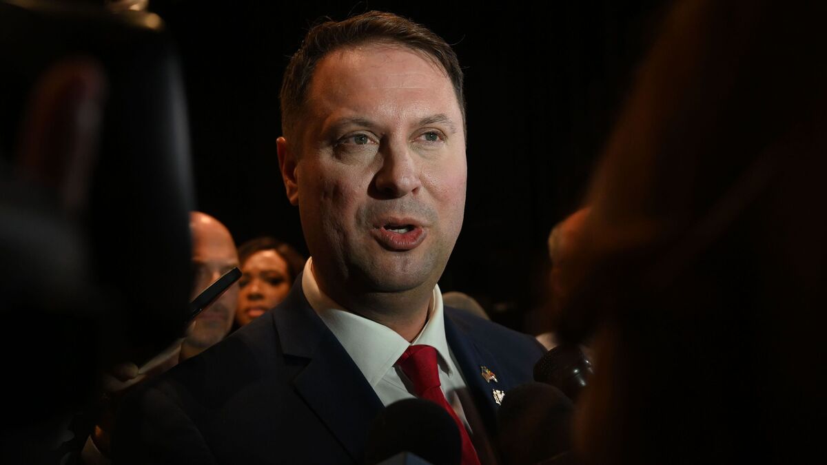 Dan Cox, the Republican candidate for Maryland governor, answers reporters' questions after a taping of a televised debate with Wes Moore, the Democratic candidate. Cox is again the GOP nominee for Maryland governor in the 2026 race. (Kim Hairston/The Baltimore Sun/TNS)