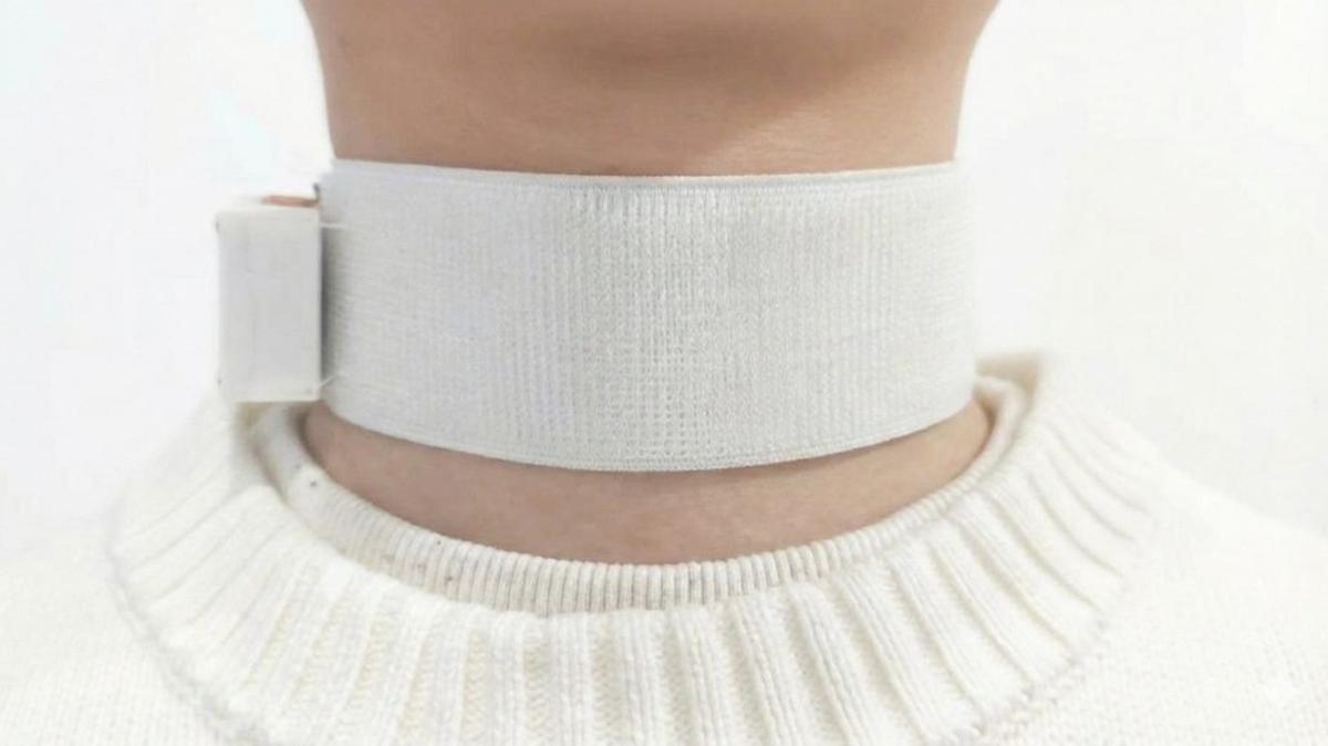 Researchers have developed a wearable, comfortable and washable device called Revoice. (University of Cambridge via SWNS). 