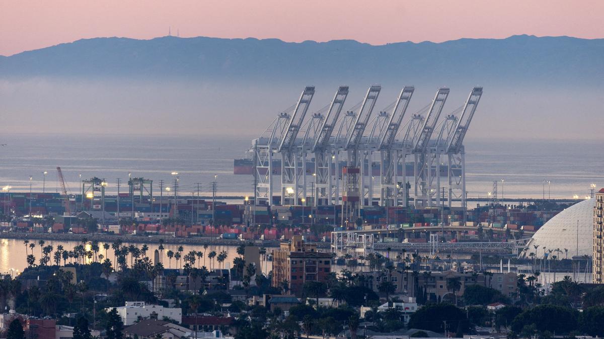 Pacific Container Terminal is shown in Long Beach, as seen from Signal Hill, California, U.S., January 14, 2026.  REUTERS/Mike Blake