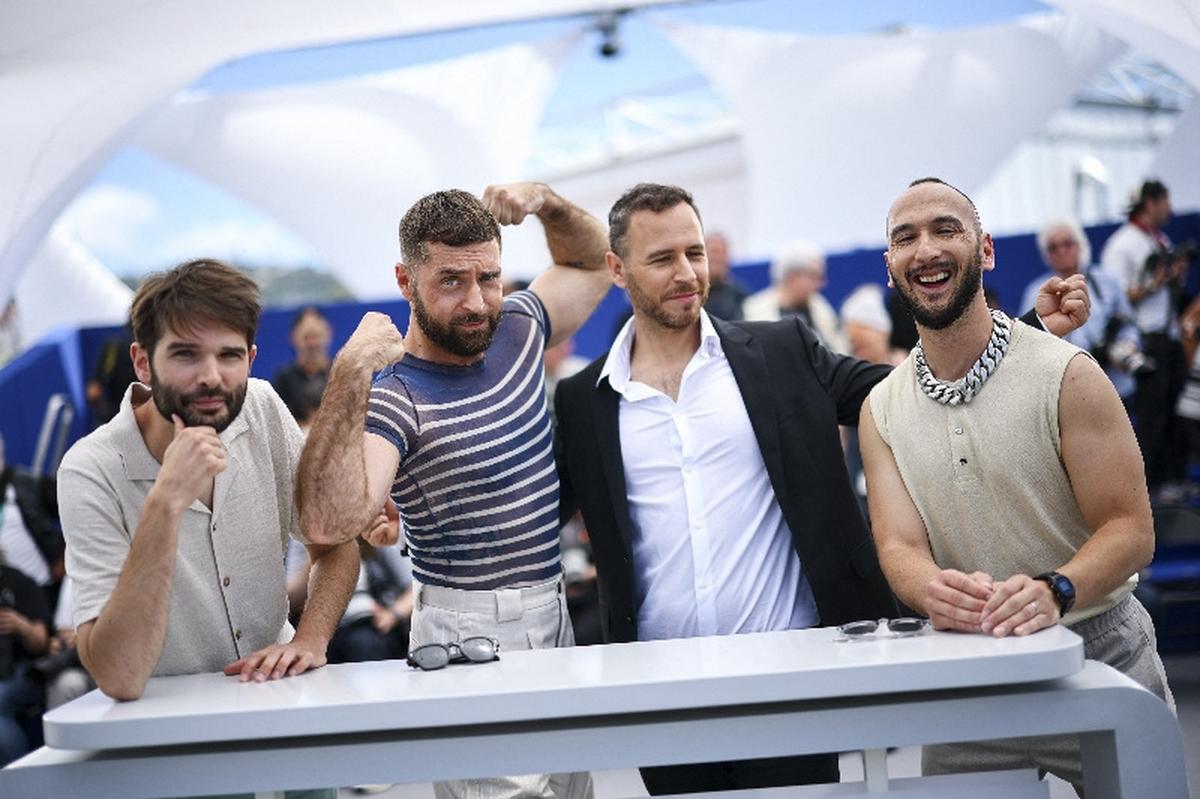 Directors Nicolas Athane and Marco Nguyen and screenwriters Simon Balteaux and Brice Chevillard pose during a photocall for the  animated film "Jim Queen" presented as part of Midnight Screenings at the 79th Cannes Film Festival in Cannes, France, May 18, 2026. REUTERS/Sarah Meyssonnier
