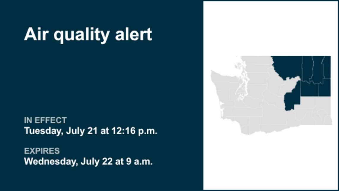 Air quality alert affecting Eastern Washington Wednesday 