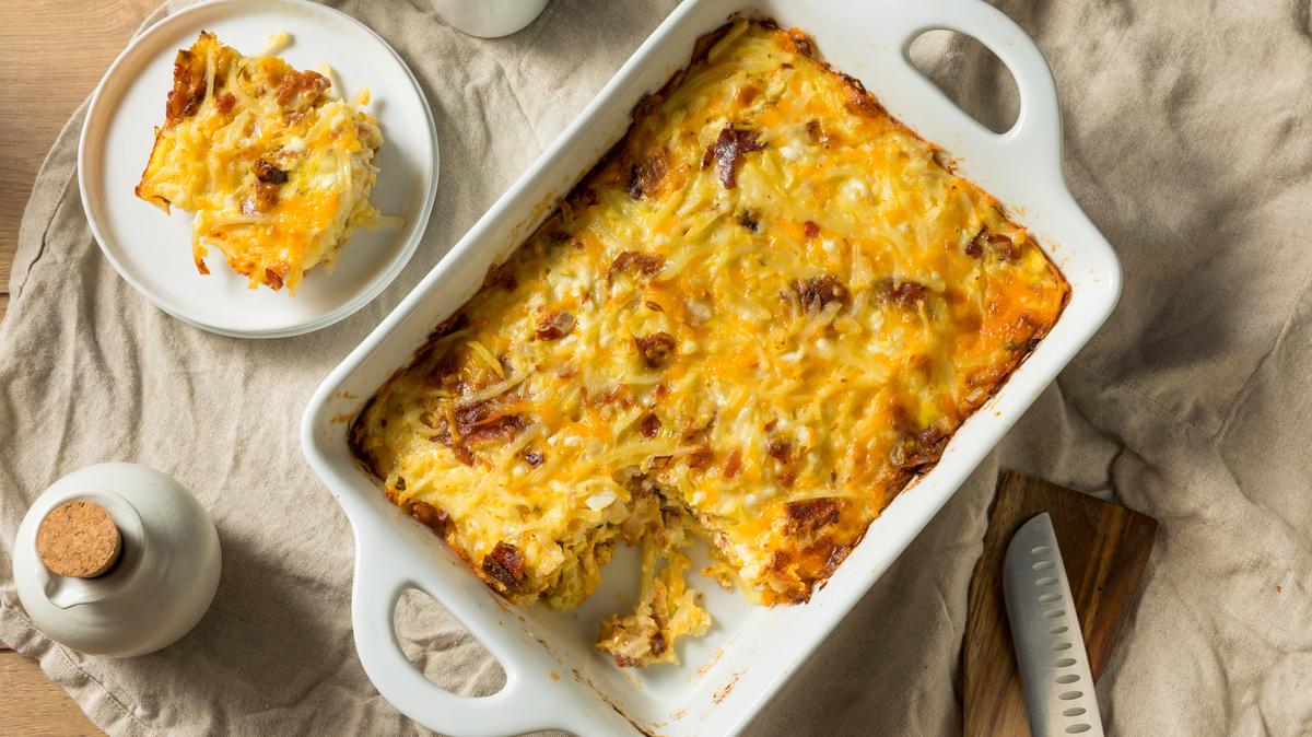 Homemade Bacon Amish Breakfast Casserole in a Dish
