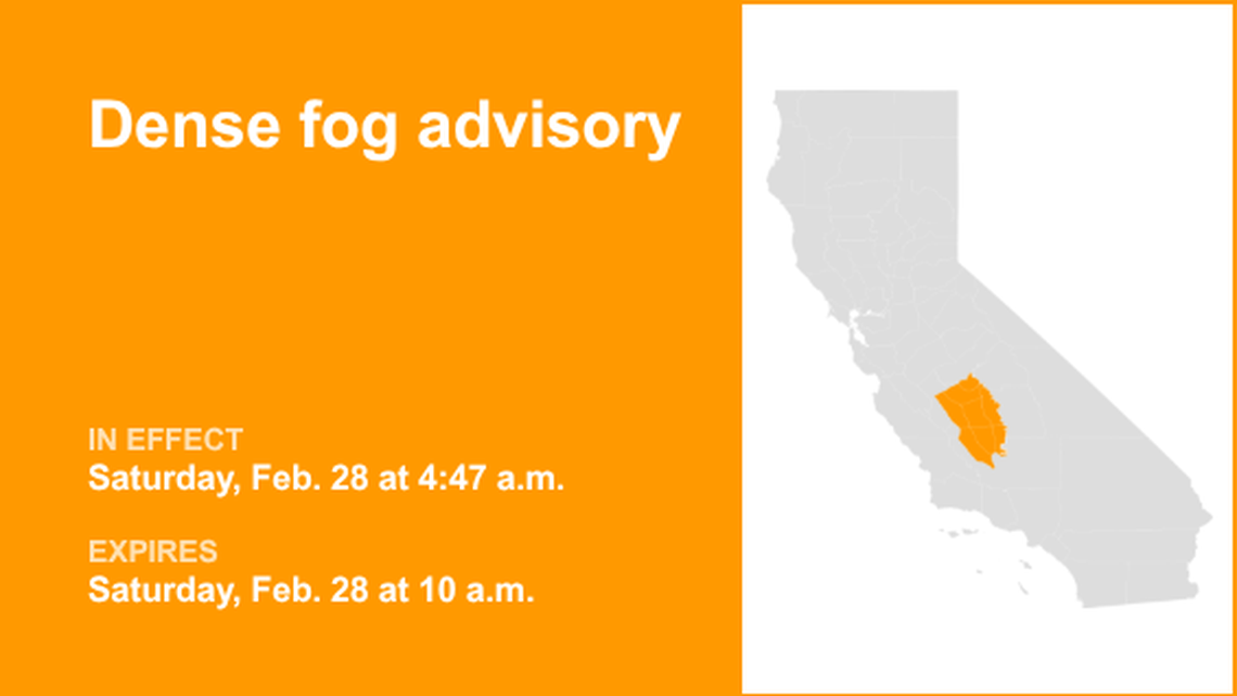 Dense fog advisory active for Central California until Saturday morning 
